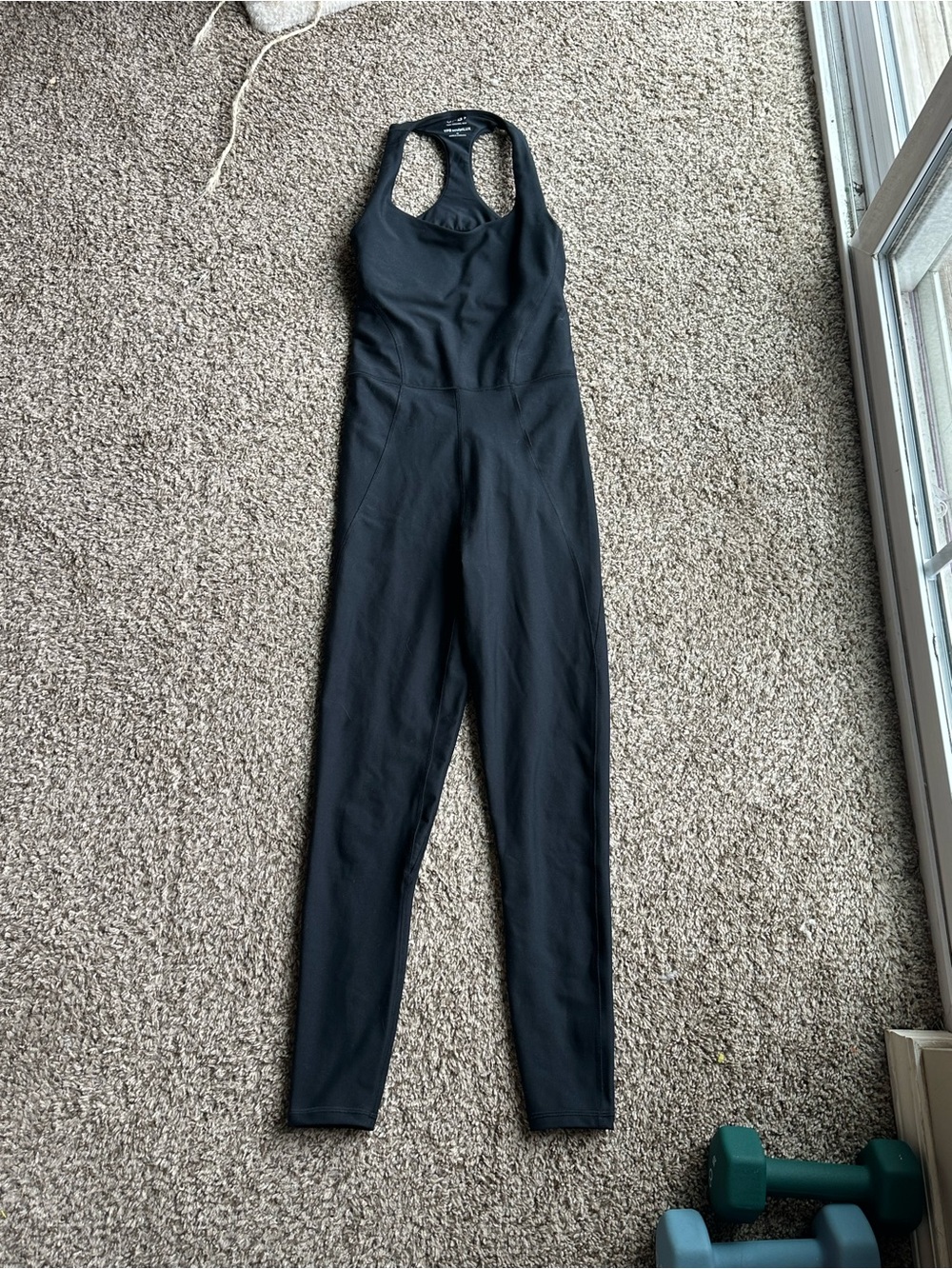 Abercrombie YPB Black Racerback Active Jumpsuit, built in bra.